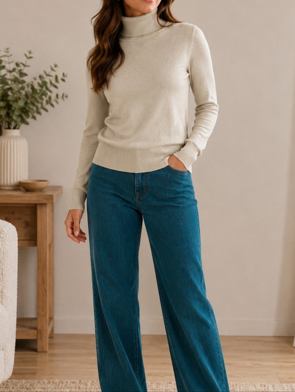 Classic Cream Turtleneck Sweater - Women's Cowl & Turtleneck